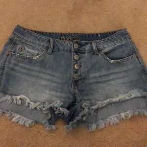 high wasted button up jean shorts